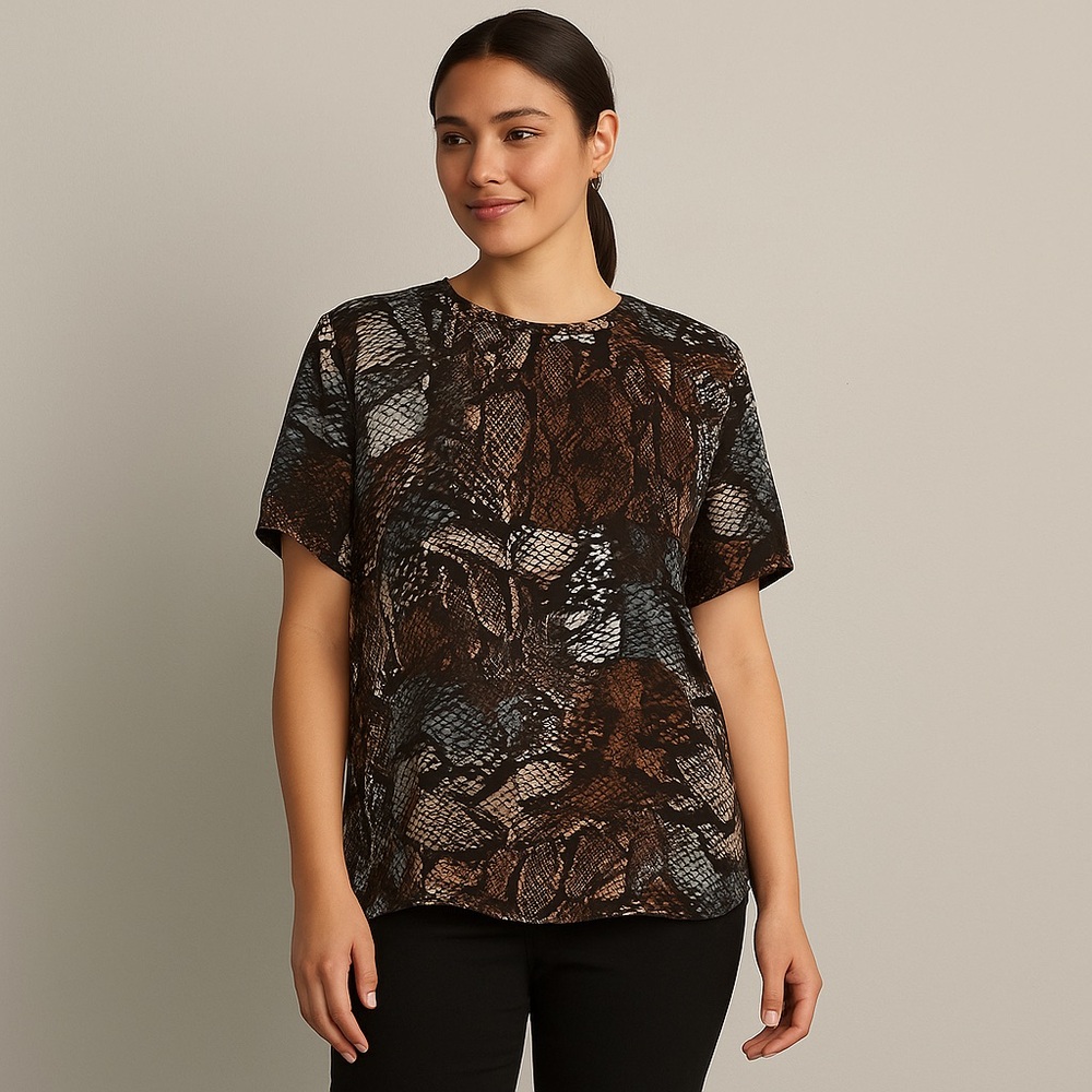 Glamorous Silk Over Size Loose Fit Animal Snake Skin Print Blouse Medium 6